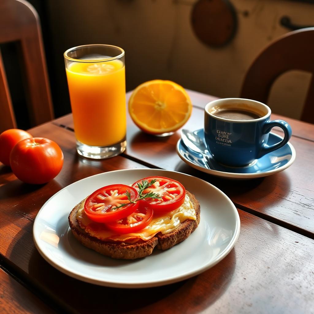 Esmorzar amb torrada, suc i café